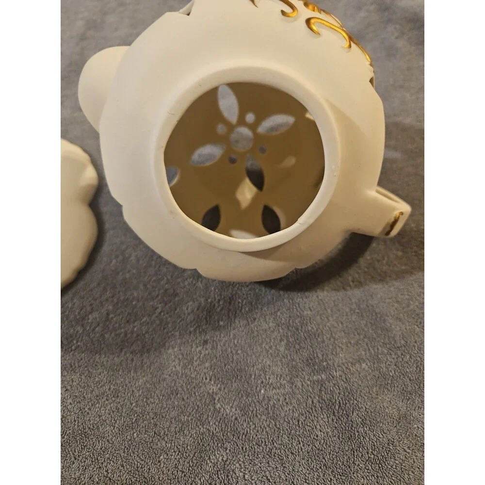 Partylite TEAPOT Tealight Candle Holder TEA TIME Luminary P7301 Porcelain Bisque